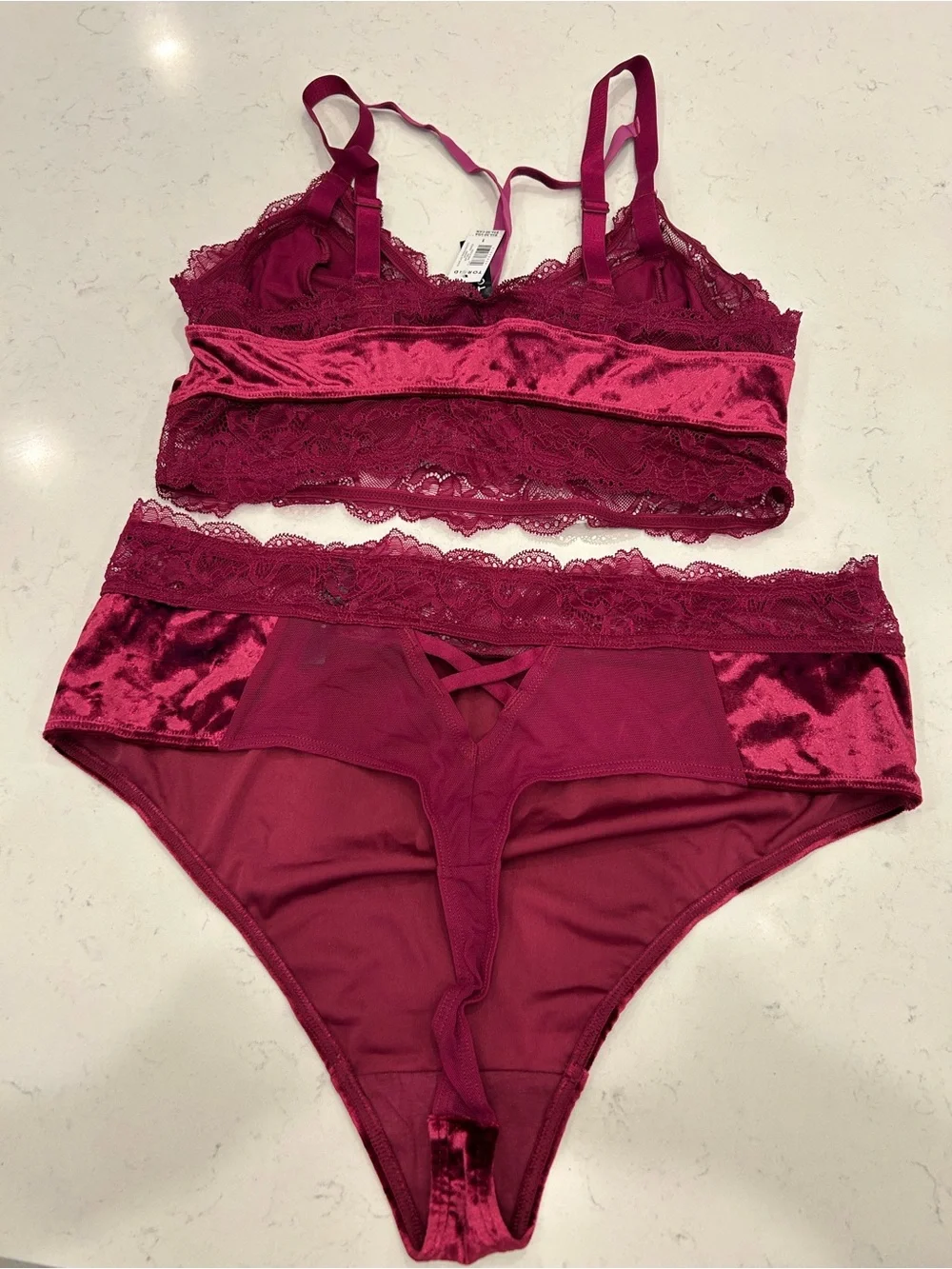 torrid Velvet Lace Bralette & High-Waist Brief Set — Wine